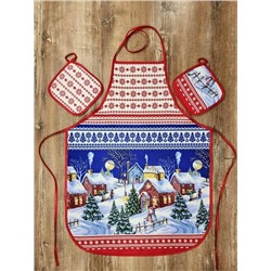 Кухонный набор "Зимний вечер"-красн. 3 пр. рогожка хлопок 100%