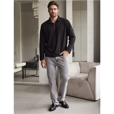 Свитшот с воротом стойкой на молнии из эластичного футера двухнитки