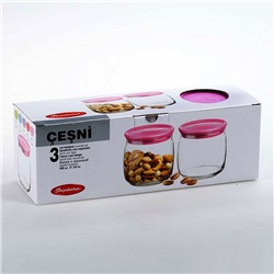 Банка с розовой пластиковой крышкой ЧЕШНИ 500 мл 3 штуки 43003B/