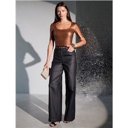 Футболка облегающая из хлопка в рубчик с U вырезом и матовым покрытием металлик