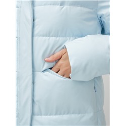 Пальто утепленное стеганное зимнее с капюшоном женское голубого цвета 9620Gl