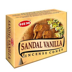 Hem Incense CONES SANDAL-VANILLA (Благовония конусы САНДАЛ-ВАНИЛЬ, Хем), уп. 10 конусов.