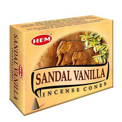 Hem Incense CONES SANDAL-VANILLA (Благовония конусы САНДАЛ-ВАНИЛЬ, Хем), уп. 10 конусов.