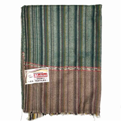 MOHINI SHAWLS Тёплый тибетский палантин В ПОЛОСКУ, цвет ЗЕЛЕНЫЙ (размер 200 см. х 90 см.), 1 шт.