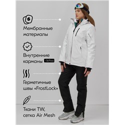 Горнолыжный костюм женский зимний белого цвета 07015Bl