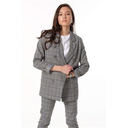 Пиджак двубортный оверсайз в клетку на сером