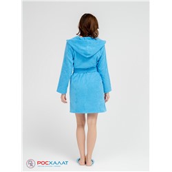 Махровый женский укороченный халат с капюшоном голубой МЗ-01 (62)