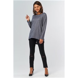 Джемпер трикотажный свободный с кружевом синий меланж