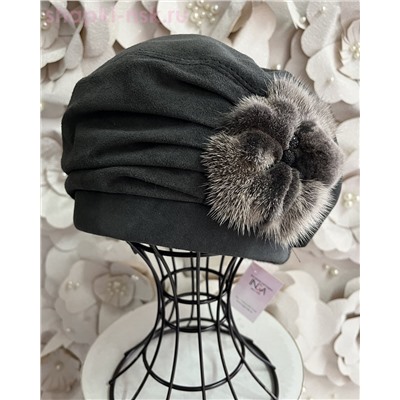 Валента замша мех.норка Берет женский флис (56-58)