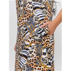 Платье женское Текс-Плюс, цвет серый оранжевый