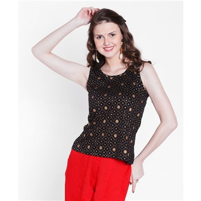 Srishti Gold Print Sleeveless Top XXL (Colour Black)