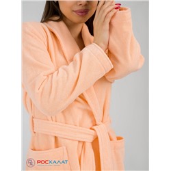 Женский махровый халат с шалькой персиковый МЗ-02 (32)