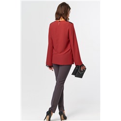 Блузка прямая с кружевом для офиса красная