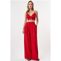 Брюки палаццо льняные красные