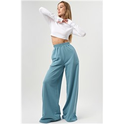 Брюки широкие из футера голубые