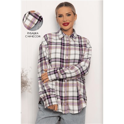 Рубашка оверсайз Дарика (бело-сиреневая) Б14253-30М