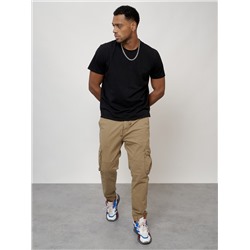 Джинсы карго мужские с накладными карманами бежевого цвета 2413B