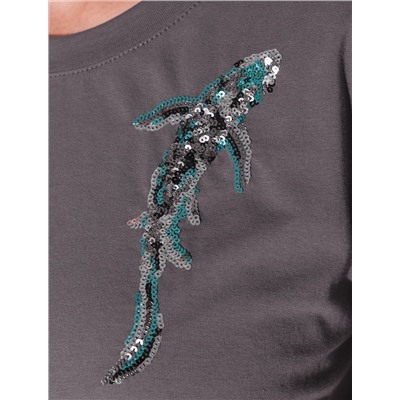 Нарядная футболка с принтом пайетками из премиального хлопка с эластаном