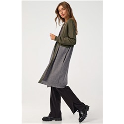 Кардиган вязаный свободный двухцветный серо-зеленый