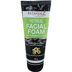 HERBAL FACIAL FOAM Anti-Pollution Face Wash, Patanjali (ТРАВЯНАЯ ПЕНКА ДЛЯ умывания лица с защитой от загрязнения, с активированным углем, медом и витаминами, Патанджали), 60 г.