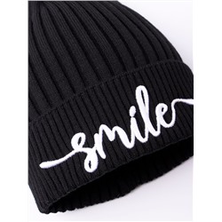 Шапка вязаная детская с отворотом, вязка лапша, SMILE, черный