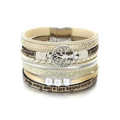 Браслет, жемчуг swarovski, кожа, сталь, ALBW85