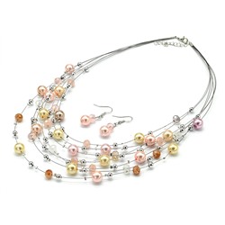 Колье, Серьги 7нитей из майорки и циркона цв.ассорти, 45см