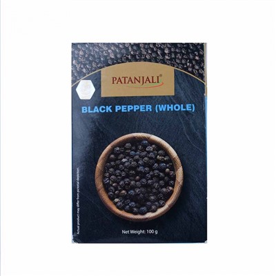BLACK PEPPER (WHOLE), Patanjali (ЧЕРНЫЙ ПЕРЕЦ ГОРОШЕК, Патанджали), 100 г. - СРОК ГОДНОСТИ ДО 3 ИЮЛЯ 2025 ГОДА