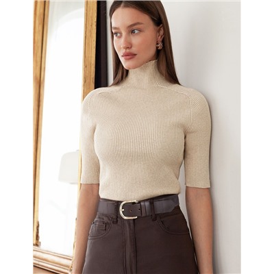 Водолазка тонкой вязки в рубчик из хлопка с нейлоном