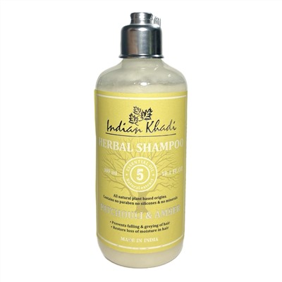 Herbal Shampoo PATCHOULI & AMBER, Indian Khadi (Травяной Шампунь ПАЧУЛИ И АМБЕР, Сияние и уход за цветом волос, Индиан Кхади), 300 мл.