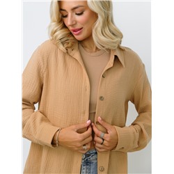 Женская муслиновая удлиненная рубашка бежевая