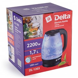 Чайник электрический 2200 Вт, 1,7 л DELTA DL-1203 черный