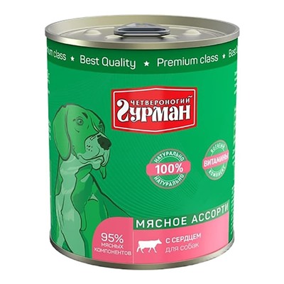 Четвероногий Гурман Мясное ассорти для собак Сердце, 340г АГ