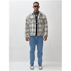 Куртка рубашка шерстяная в клетку мужская демисезонная светло-серого цвета 58596SS