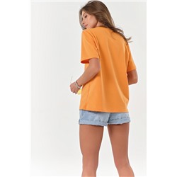 Футболка базовая трикотажная оверсайз из хлопка в полоску оранжевая