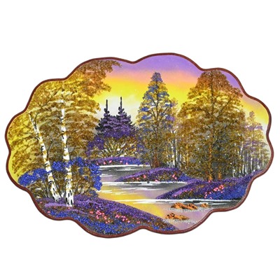 Картина с рисунком из камня, осенний вечер "облачко" 46*31,5см, 700г