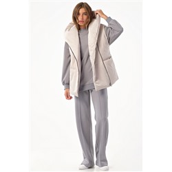 Жилет утепленный оверсайз на молнии с капюшоном бежевый