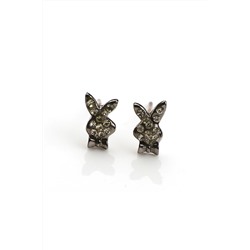 Серьги-гвоздики Зайчики в стразах SK7809 черный