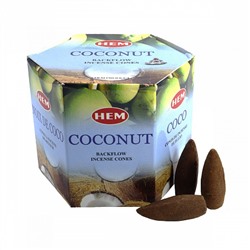 COCONUT Backflow Incense Cones, Hem (КОКОС благовония пуля стелющийся дым, Хем), уп. 40 конусов.