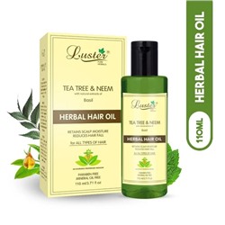 TEA TREE & NEEM Herbal Hair Oil, Luster (ЧАЙНОЕ ДЕРЕВО И НИМ травяное масло для волос с экстрактом базилика, Ластер), 110 мл.