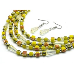 Колье с серьгами 4 нити из циркона цв.желтый, 44см