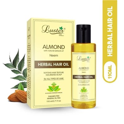 ALMOND Herbal Hair Oil, Luster (МИНДАЛЬ травяное масло для волос с экстрактом нима, Ластер), 110 мл.