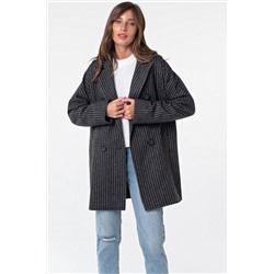 Полупальто прямое в полоску серое