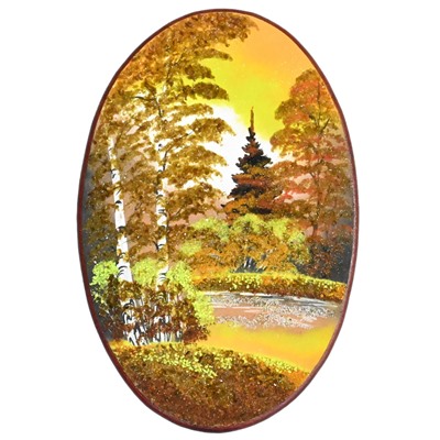 Картина с рисунком из камня осеннее утро "овал" 30,5*46,5см, 800г