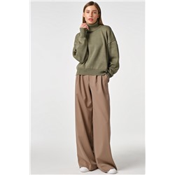 Джемпер вязаный оверсайз с высоким горлом зеленый меланж