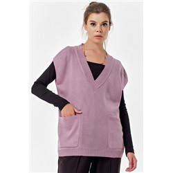 Жилет вязаный оверсайз с v-вырезом сиреневый