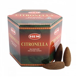 CITRONELLA Backflow Incense Cones, Hem (ЦИТРОНЕЛЛА благовония пуля стелющийся дым, Хем), уп. 40 конусов.