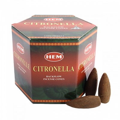 CITRONELLA Backflow Incense Cones, Hem (ЦИТРОНЕЛЛА благовония пуля стелющийся дым, Хем), уп. 40 конусов.
