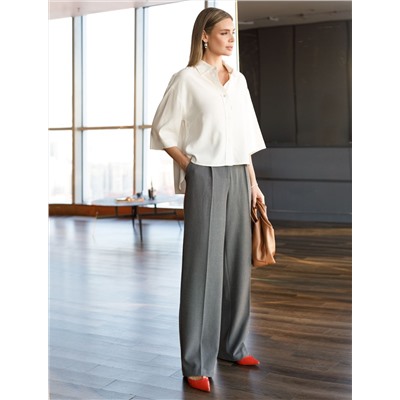 Брюки-палаццо из фактурной черно-серой поливискозы с эластаном