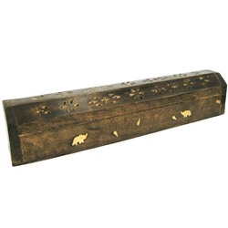 Подставка под благовония ПЕНАЛ С ДВУМЯ СЛОНИКАМИ WIB502 (ручная работа, дерево, резьба, 30 см.,), 1 шт.